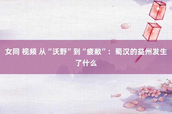女同 视频 从“沃野”到“疲敝”：蜀汉的益州发生了什么